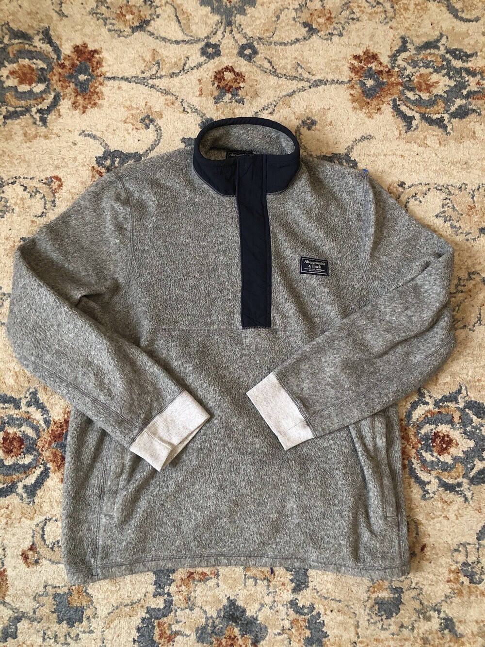 Abercrombie & Fitch Sweatshirt Mens XL Gray Fleece Sherpa 1/2 Zip Snap